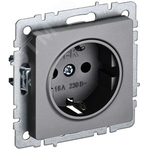 BRITE Розетка с заземлением с защитными шторками 16А РС14-1-0-БрС сталь - IEK (ИЭК)
