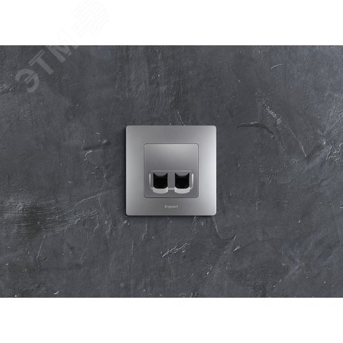 Розетка компьютерная двойная RJ45 категория 5Е UTP алюминий ETIKA 2