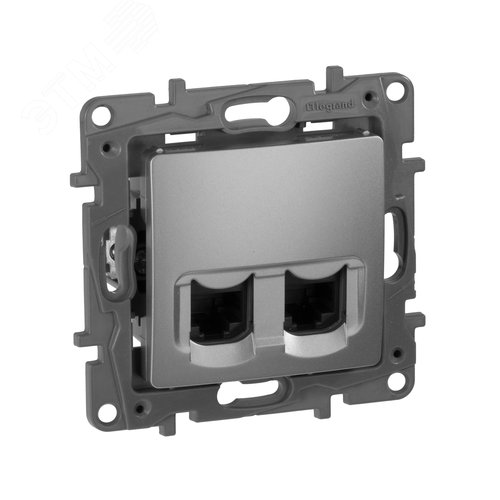 Розетка компьютерная двойная RJ45 категория 5Е UTP алюминий ETIKA