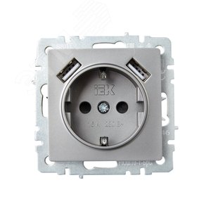 BRITE Розетка с заземлением с защитными шторками 16А с USB A+A 2,1А РЮш10-1-БрС сталь - фото 2