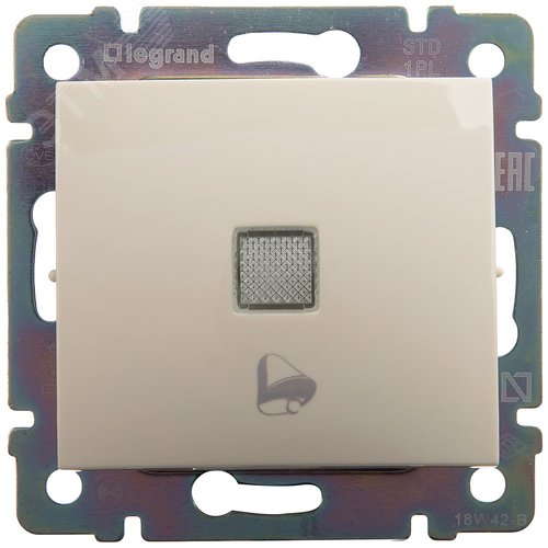 VALENA Кнопка с подсветкой и символом Звонок в рамку слоновая кость