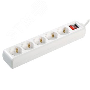 Удлинитель бытовой 5 розеток шнур 5м с заземлением с выключателем 16А