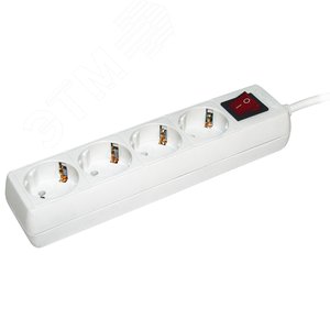 Удлинитель бытовой 4 розетки шнур 5м с заземлением с выключателем 16А