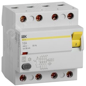 Выключатель дифференциального тока (УЗО) ВД1-63 4Р 16А 30мА А(Электромеханическое)