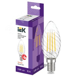 Лампа светодиодная CT35 свеча витая прозрачная 5Вт 230В 3000К E14 серия 360° IEK