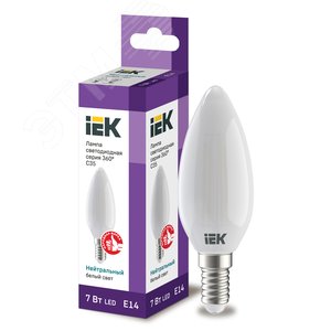 Лампа светодиодная LED 7вт Е14 белый матовая свеча FILAMENT (LLF-C35-7-230-40-E14-FR) - IEK (ИЭК)