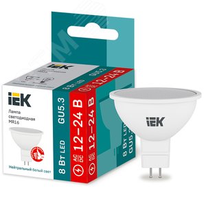 Лампа светодиодная MR16 софит 8Вт 12-24В 4000К GU5,3 - IEK (ИЭК)