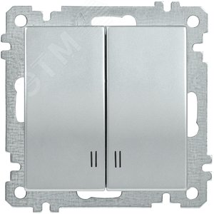 ВС10-2-1-Б Выключатель двухклавишный с индикацией 10А BOLERO серебрянный