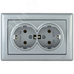 Розетка двойная с заземляющим контактом 16А BOLERO серебряный (ERB21-K23-16)