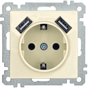 РЮш10-1-Б Роз. с з/к с з/ш 16А USBх2 2,1А BOLERO крем. IEK | ERB14-K33-16-U2 | IEK - IEK (ИЭК)