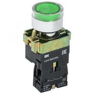 Кнопка управления зеленая LAY5-BW3361 1НО с подсветкой 240В - IEK (ИЭК)
