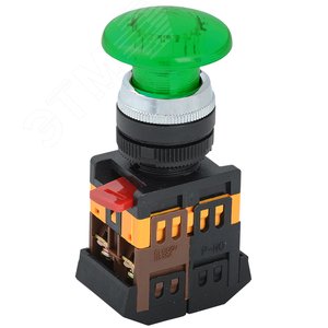 Кнопка зеленая AELA-22 Гриб с подсветкой неон 1з+1р 240В