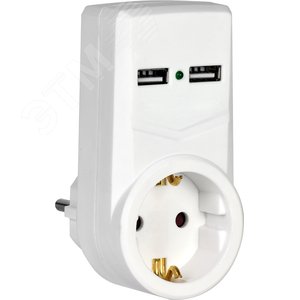 Адаптер Т-01/01 1 место 2P+PE 16А 2хUSB 2,1A белый - IEK (ИЭК)
