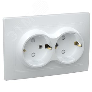 KVARTA Розетка 2-местная с заземлением с защитными шторками 16А кер. РСш12-3-КБ белый GENERICA