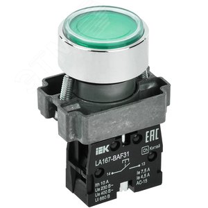 Кнопка LA167-BAF31 d=22мм 1з зеленая - IEK (ИЭК)