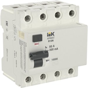 Выключатель дифференциального тока R10N (УЗО) 4п 80А 300мА тип AC - IEK (ИЭК)