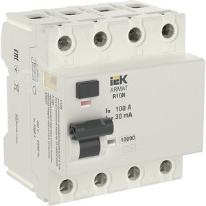 Выключатель дифференциального тока R10N (УЗО) 4п 100А 30мА тип AC - IEK (ИЭК)