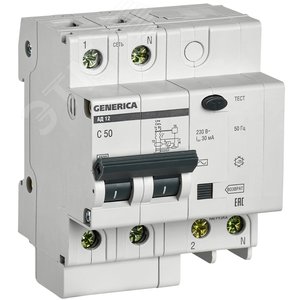 Выключатель автоматический дифференциальный АД12 2Р 50А 30мА GENERIC