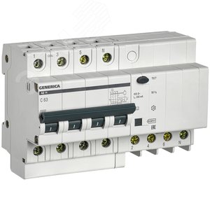 Выключатель автоматический дифференциальный АД14 4Р 63А 300мА GENERIC - IEK (ИЭК)