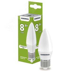Лампа светодиодная C35 свеча 8Вт 230В 4000К E27 GENERICA | LL-C35-08-230-40-E27-G | IEK - IEK (ИЭК)