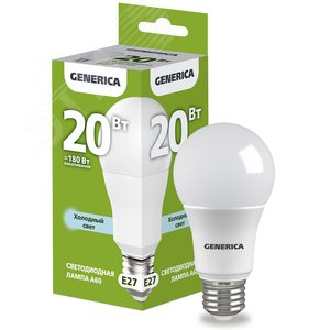 Лампа светодиодная A60 груша 20Вт 230В 6500К E27 GENERICA - IEK (ИЭК)