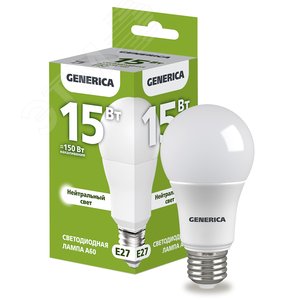 Лампа светодиодная A60 груша 15Вт 230В 4000К E27 GENERICA - IEK (ИЭК)