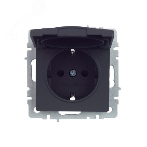 BRITE Розетка одинарная с заземлением с защитными шторками и крышкой 16А IP44 РСбш10-3-44-БрГ графит - фото 10