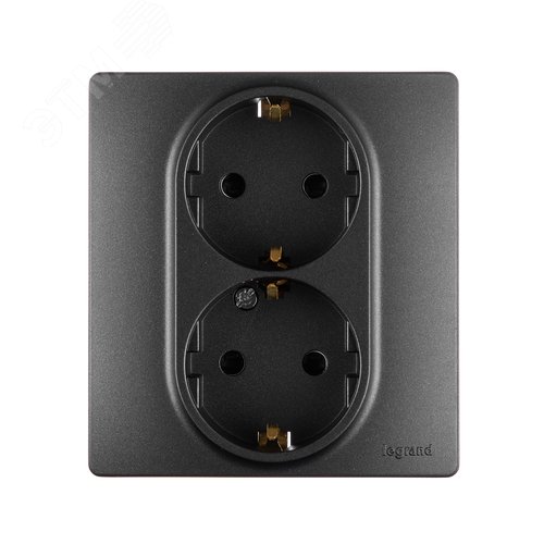 Розетка 2-местная с заземлением с защитными шторками безвинтовое крепление 16А в сборе антрацит ETIKA 2