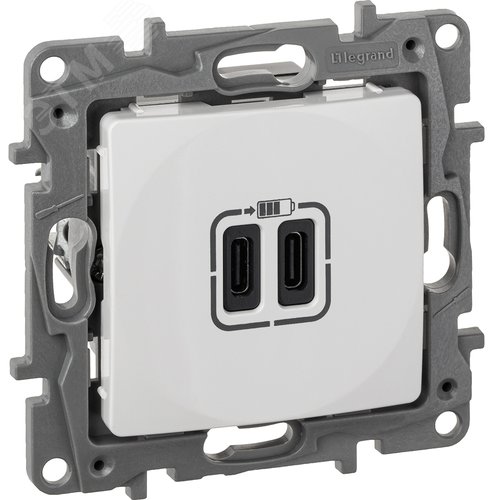 Зарядное устройство с двумя USB-разьемами тип C-тип С 240В/5В 3000мА - Etika - Цвет Белый (672235) - Legrand