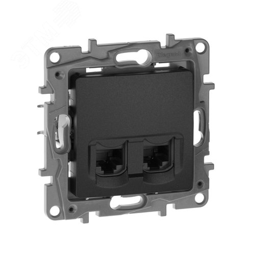 Розетка компьютерная двойная RJ45 категория 5Е UTP антрацит ETIKA - IEK (ИЭК)
