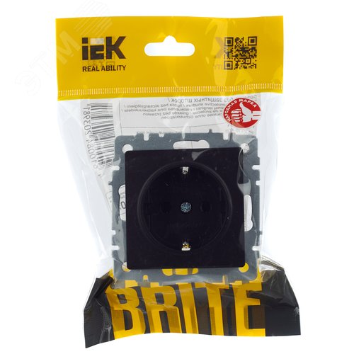 BRITE Розетка с заземлением с защитными шторками 16А РС14-1-0-БрЧ черный - фото 7