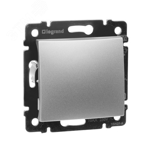 Выключатель 1-клавишный 10А безвинтовое крепление алюминий VALENA