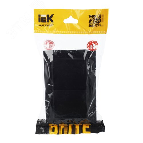 BRITE Розетка двойная с заземлением с защитными шторками и крышкой 16А в сборе IP44 РСбш12-3-44-БрЧ черный - фото 2