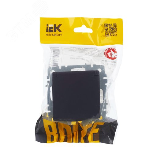 BRITE Розетка одинарная с заземлением с защитными шторками и крышкой 16А IP44 РСбш10-3-44-БрГ графит - фото 3