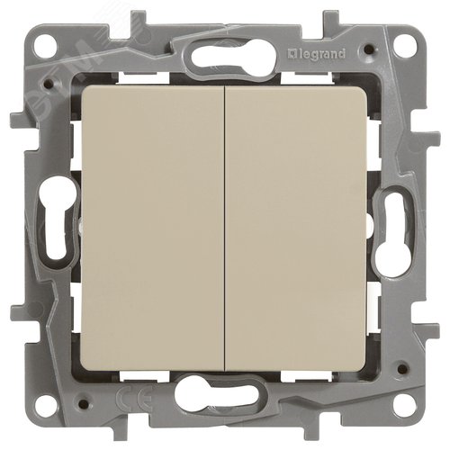 Выключатель 2-клавишный проходной 10А безвинтовое крепление слоновая кость ETIKA 2