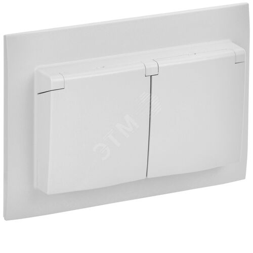SKANDY Розетка 2-местная и крышкой 16А в сборе IP44 SK-R12W арктический белый IEK - фото 2