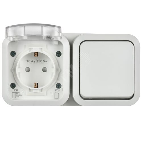 TORS Блок розетка + выключатель горизонтальный 16А IP55 TS342 белый - фото 3