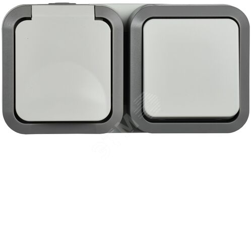 Блок розетка + выключатель горизонтальный TORS 16А IP55 белый - IEK (ИЭК)