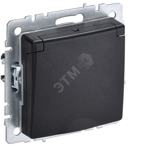 BRITE Розетка с заземлением с защитными шторками и крышкой 16А IP20 РСбш10-3-БрЧ черный - фото 2