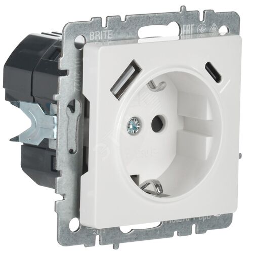BRITE Розетка с заземлением с защитными шторками 16А с USB A+C 18Вт РЮш11-1-БрБ белый - фото 5