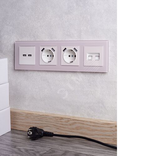 BRITE Рамка 4 поста РУ-4-2-Бр стекло розовый матовый IEK - фото 6