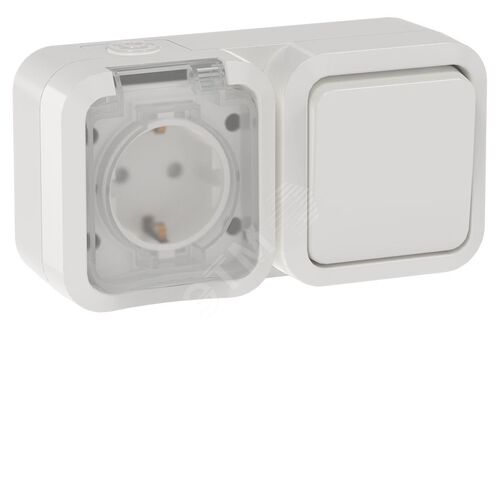 TORS Блок розетка + выключатель горизонтальный 16А IP55 TS342 белый - фото 2