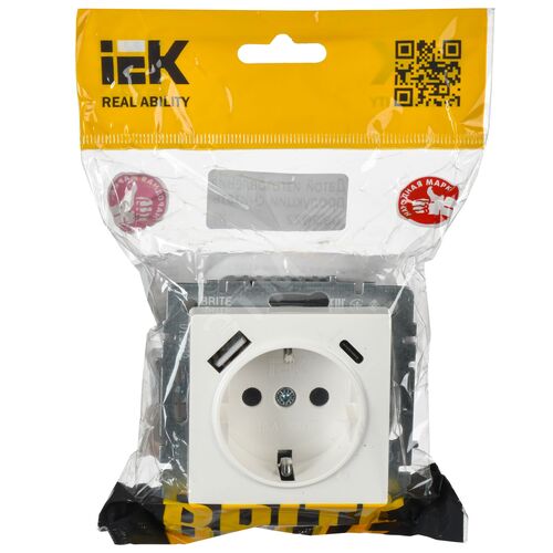 BRITE Розетка с заземлением с защитными шторками 16А с USB A+C 18Вт РЮш11-1-БрБ белый - фото 2