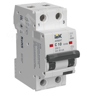 ARMAT Автоматический выключатель дифференциального тока B10N 2P C10 30мА тип AC - IEK (ИЭК)