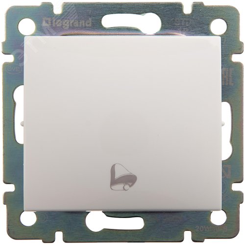 Выключатель 1-клавишный самовозвартный с символом звонка 10А схема 1P безвинтовое крепление белый VALENA