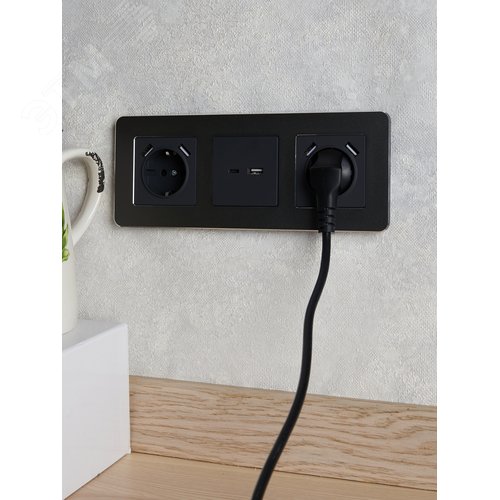 BRITE Розетка с заземлением с защитными шторками 16А с USB A+A 2,1А РЮш10-1-БрГ графит - фото 8