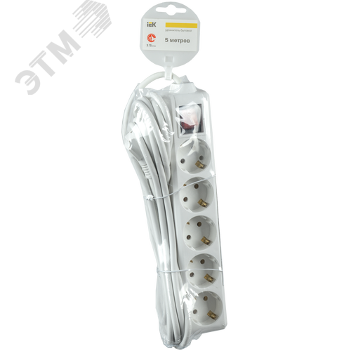 Удлинитель бытовой 5 розеток шнур 5м с заземлением с выключателем 16А 2