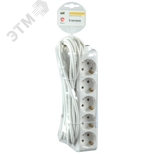Удлинитель бытовой 5 розеток шнур 5м с заземлением 16А 2