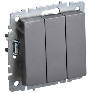 BRITE Выключатель трехклавишный 10А ВС10-3-0-БрС сталь - IEK (ИЭК)