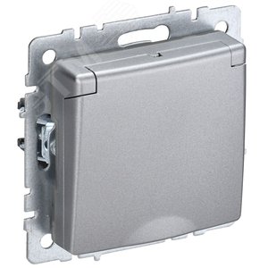 BRITE Розетка с заземлением с защитными шторками и крышкой 16А IP20 РСбш10-3-БрА алюминий - IEK (ИЭК)